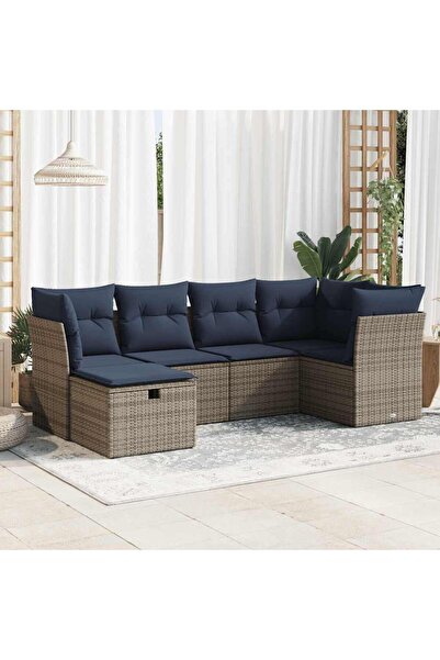 vidaxl Set mobilier gradina cu perne, 6 piese, gri, poliratan