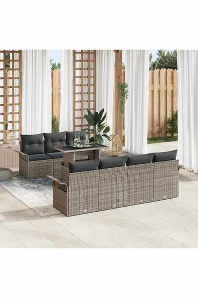 vidaxl Set de canapele pentru gradina cu perna 8 pcs Gri poliratan