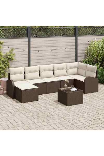 vidaxl Set de canapea cu perna cu depozitare 8 pcs Maro poliratan