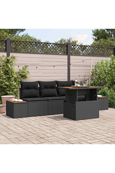 vidaxl Set de canapele pentru gradina 5 pcs Negru Rattan poli