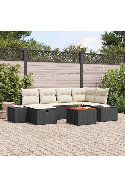 vidaxl Set de canapele pentru gradina cu perna 7 pcs Negru poliratan