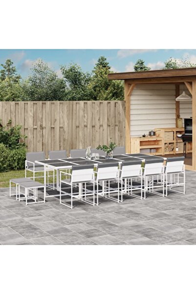 vidaxl Set mobilier de gradina, 15 piese, cu perne, alb, textilena