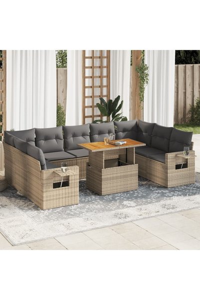 vidaxl Set canapele de gradina cu perne, 10 piese, bej, poliratan