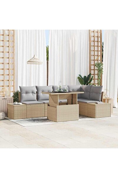 vidaxl Set de canapele pentru gradina 6 pcs Bej Rattan poli