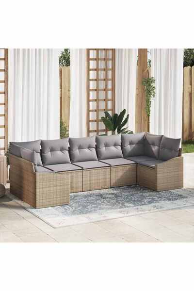 vidaxl Set de canapea cu perna 7 pcs Bej poliratan