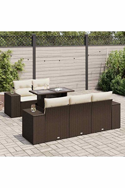 vidaxl Set canapele de gradina cu perne, 6 piese, maro, poliratan