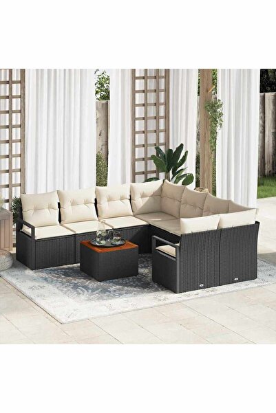 vidaxl Set de canapele pentru gradina cu perna 9 pcs Negru poliratan