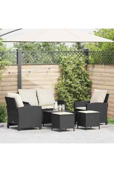 vidaxl Set mobilier de gradina cu perne, 6 piese, negru, poliratan