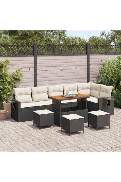 vidaxl Set de canapele pentru gradina 10 pcs Negru poliratan
