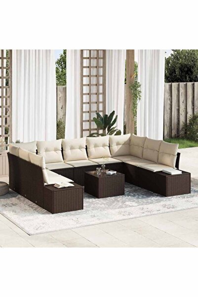 vidaxl Set de canapele pentru gradina cu perna 10 pcs Maro poliratan
