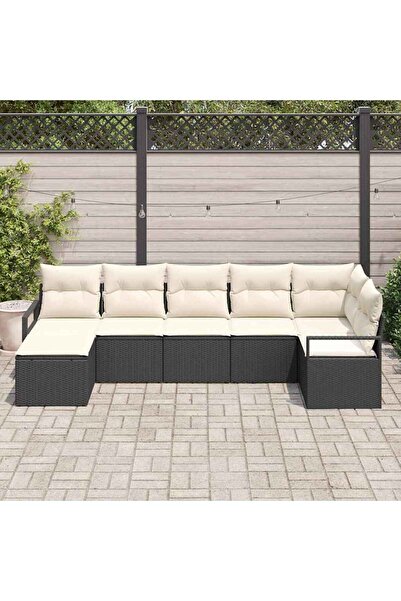 vidaxl Set de canapea cu perna 7 pcs Negru poliratan