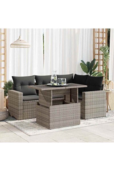 vidaxl Set canapea de gradina cu perne, 5 piese, gri, poliratan