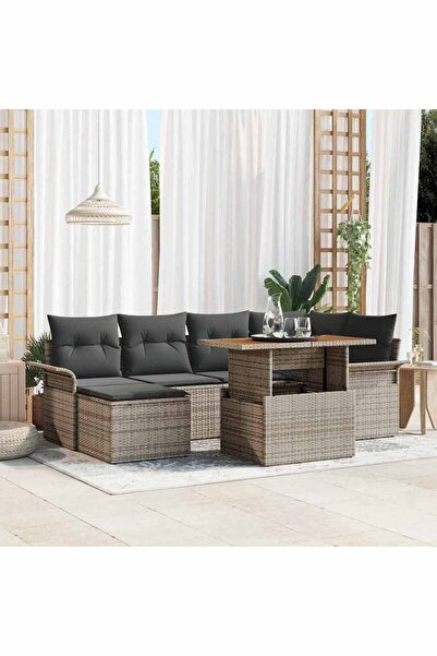 vidaxl Set de canapele pentru gradina 7 pcs Gri Rattan poli