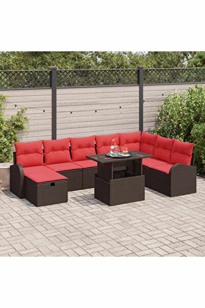 vidaxl Set de canapele pentru gradina cu perna 9 pcs Maro Rattan poli
