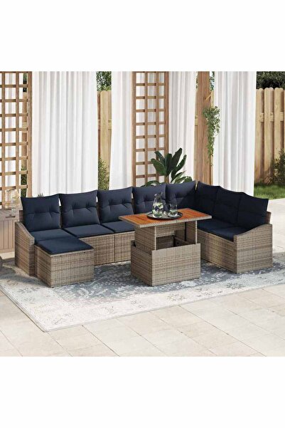 vidaxl Garden Sofa Set 9 pcs Grey Poly Rattan