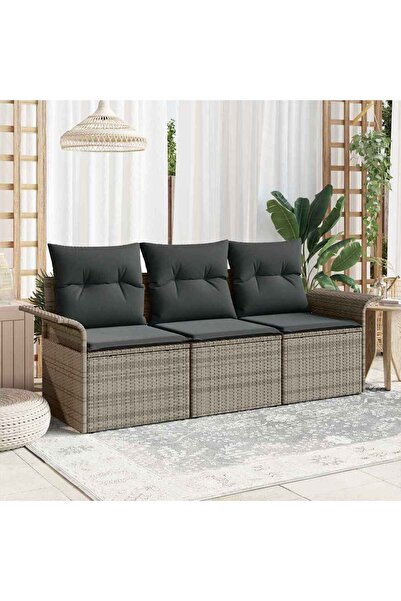 vidaxl Set de canapele pentru gradina cu perna 3 pcs Gri Rattan poli