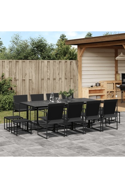 vidaxl Set mobilier de gradina, 13 piese, negru, textilena
