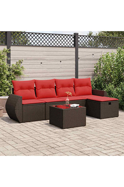 vidaxl Set canapele de gradina cu perne, 6 piese, maro, poliratan