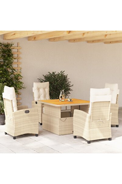 vidaxl Set mobilier de gradina cu perne, 5 piese, bej, poliratan