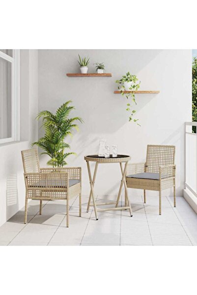 vidaxl Set Bistro de Gradina 3 pcs Bej poliratan