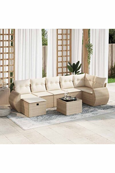 vidaxl Set canapele de gradina, 8 piese, cu perne, bej, poliratan