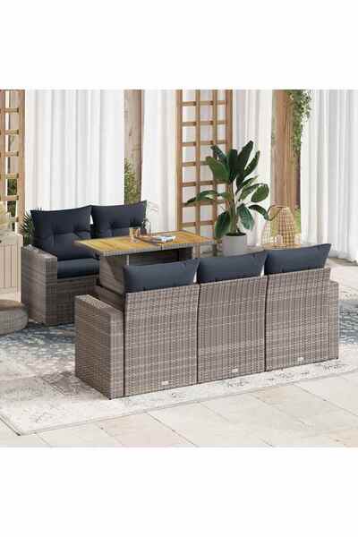 vidaxl Set mobilier gradina cu perne, 6 piese, gri, poliratan