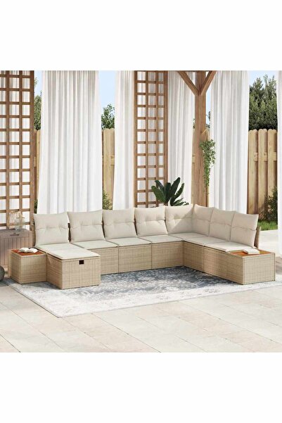 vidaxl Set de canapele pentru gradina cu perna 9 pcs Bej poliratan