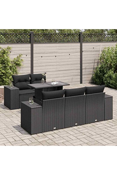 vidaxl Set mobilier de gradina cu perne, 6 piese, negru, poliratan