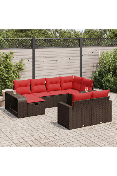 vidaxl Set canapele de gradina cu perne, 10 piese, maro, poliratan
