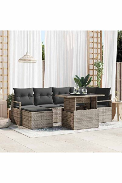 vidaxl Set de canapele pentru gradina 7 pcs Gri Rattan poli