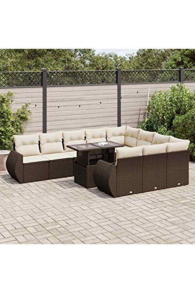vidaxl Set canapele de gradina cu perne, 11 piese, maro, poliratan