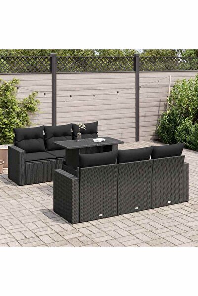 vidaxl Set canapele de gradina cu perne, 7 piese, negru, poliratan