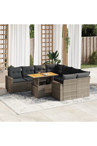 vidaxl Set canapele de gradina, 9 piese, cu perne, gri, poliratan