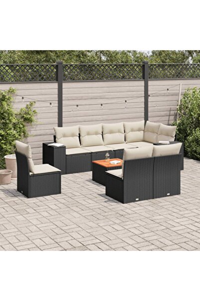 vidaxl Set mobilier de gradina cu perne, 9 piese, negru, poliratan