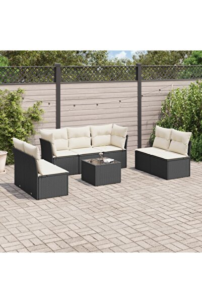 vidaxl Set mobilier de gradina cu perne, 8 piese, negru, poliratan