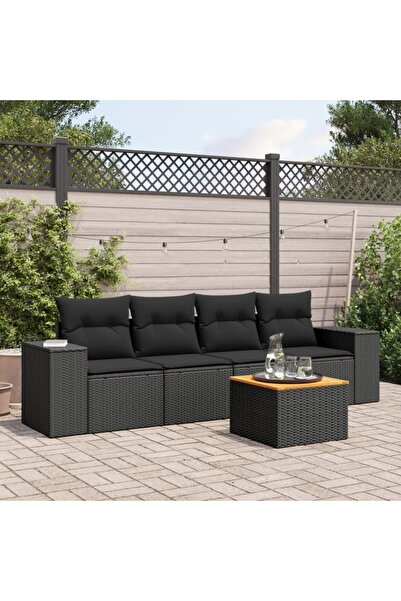 vidaxl Set mobilier de gradina cu perne, 5 piese, negru, poliratan