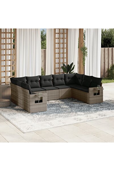 vidaxl Set canapele de gradina, 9 piese, cu perne, gri, poliratan