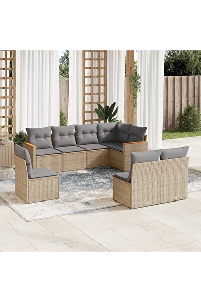 vidaxl Set canapele de gradina, 8 piese, cu perne, bej, poliratan