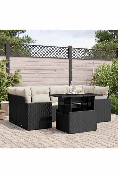 vidaxl Set canapele de gradina cu perne, 7 piese, negru, poliratan