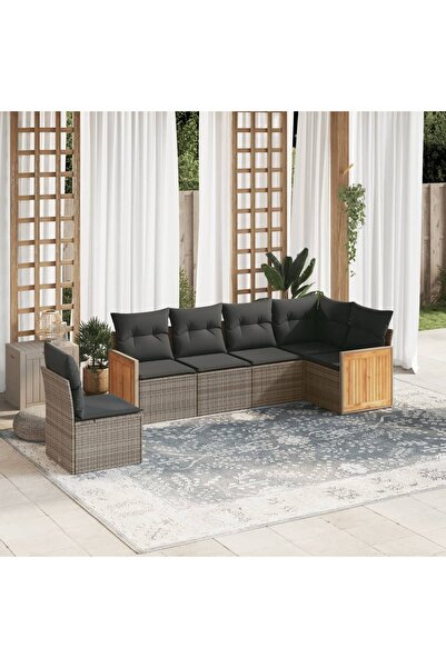 vidaxl Set mobilier gradina cu perne, 6 piese, gri, poliratan