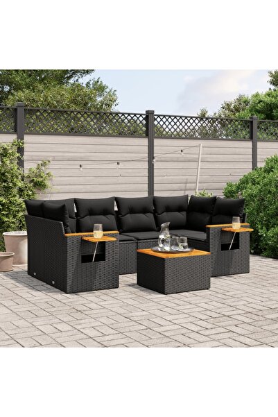 vidaxl Set canapele de gradina cu perne, 7 piese, negru, poliratan