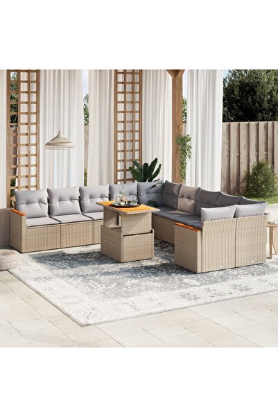 vidaxl Set canapele de gradina cu perne, 11 piese, bej, poliratan