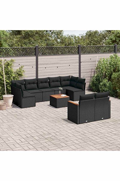 vidaxl Set canapele de gradina cu perne, 10 piese, negru, poliratan