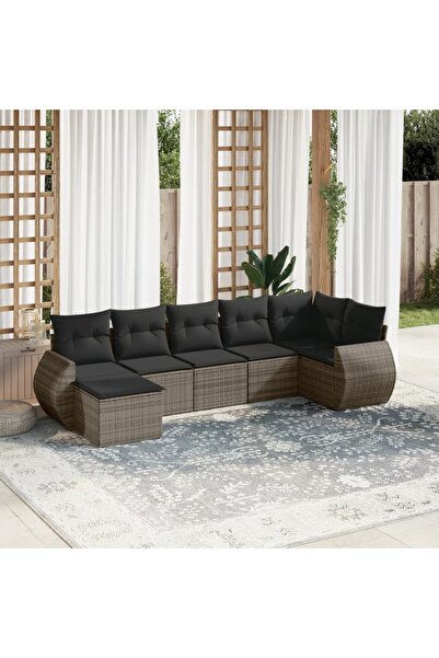 vidaxl Set canapele de gradina, 7 piese, cu perne, gri, poliratan