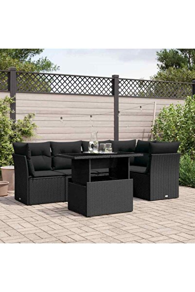 vidaxl Set mobilier de gradina cu perne, 6 piese, negru, poliratan