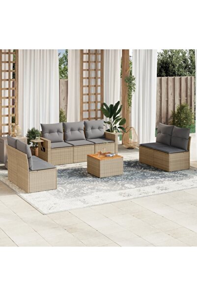 vidaxl Set canapele de gradina, 8 piese, cu perne, bej, poliratan