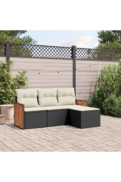 vidaxl Set mobilier de gradina cu perne, 4 piese, negru, poliratan