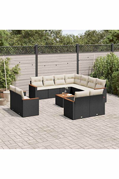 vidaxl Set canapele de gradina, 12 piese, cu perne, negru, poliratan