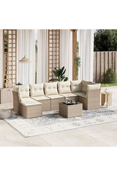 vidaxl Set canapele de gradina, 8 piese, cu perne, bej, poliratan