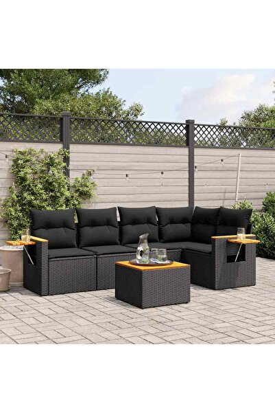 vidaxl Set mobilier de gradina cu perne, 6 piese, negru, poliratan